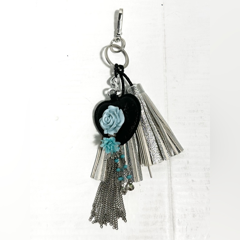 Silver and Black Tassel Keychain